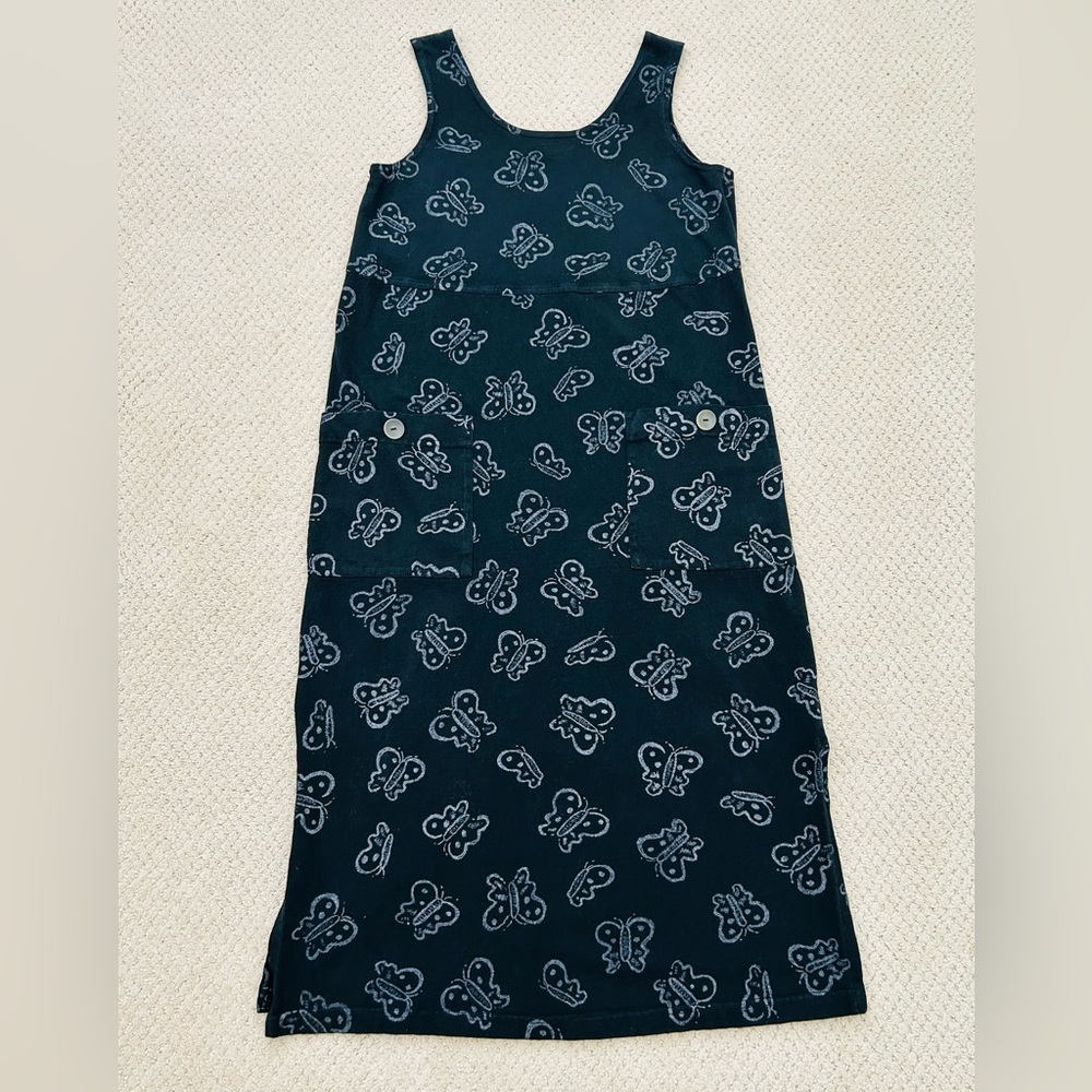 Vintage Fresh Produce Black Butterfly  Maxi Dress 100% Cotton  Sz Sm Made In USA - Picture 7 of 16